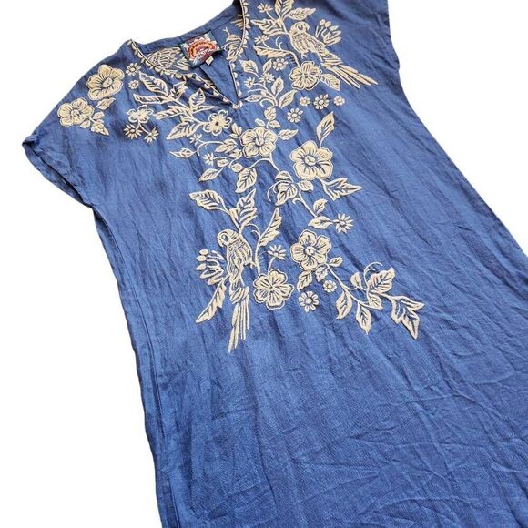 Johhny Was Dress Womens XS 100% Linen Embroidered Floral Birds Boho Oversized - Picture 1 of 7